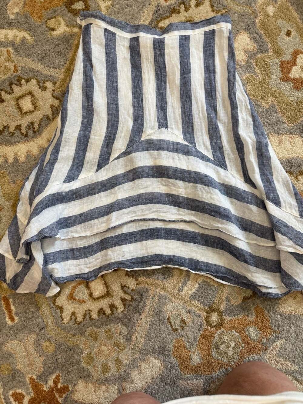 Azucar Blue and White Striped Linen Handkerchief Hem Skirt